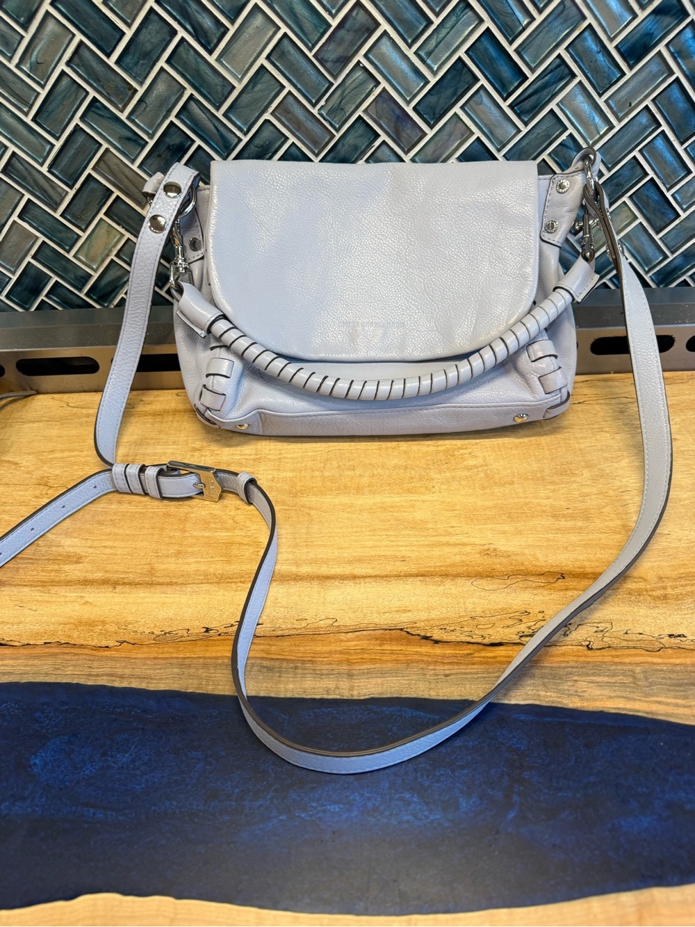 Aimee Kestenberg Pale blue/lilac Leather Shoulder Bag with Braided Handle